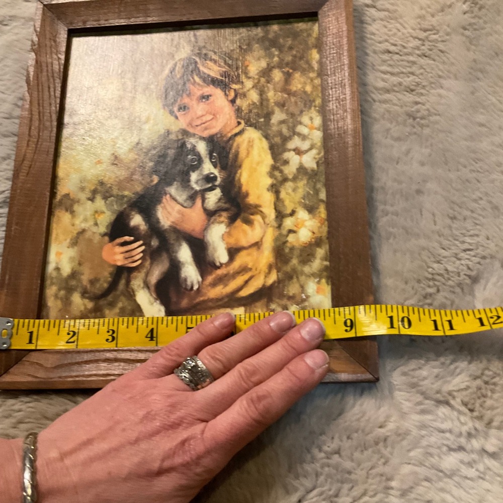Vintage Boy And Dog Framed Comrades by C. Mitchell Mid Century Artwork Wood Frme - Picture 5 of 12
